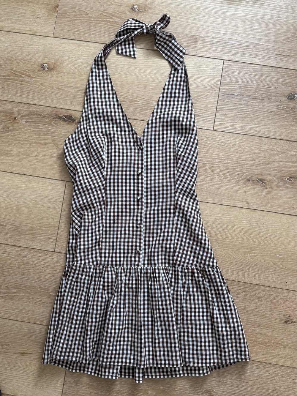 Peppermayo Brown and White Gingham Halter Mini Dress - Picture 2 of 3
